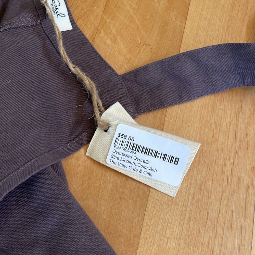 Easel Los Angeles ash brown gray oversized linen blend overalls M nwt - Picture 7 of 9
